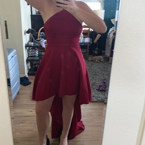 Burgundy High-Low Prom Dress - Picture 1 of 12